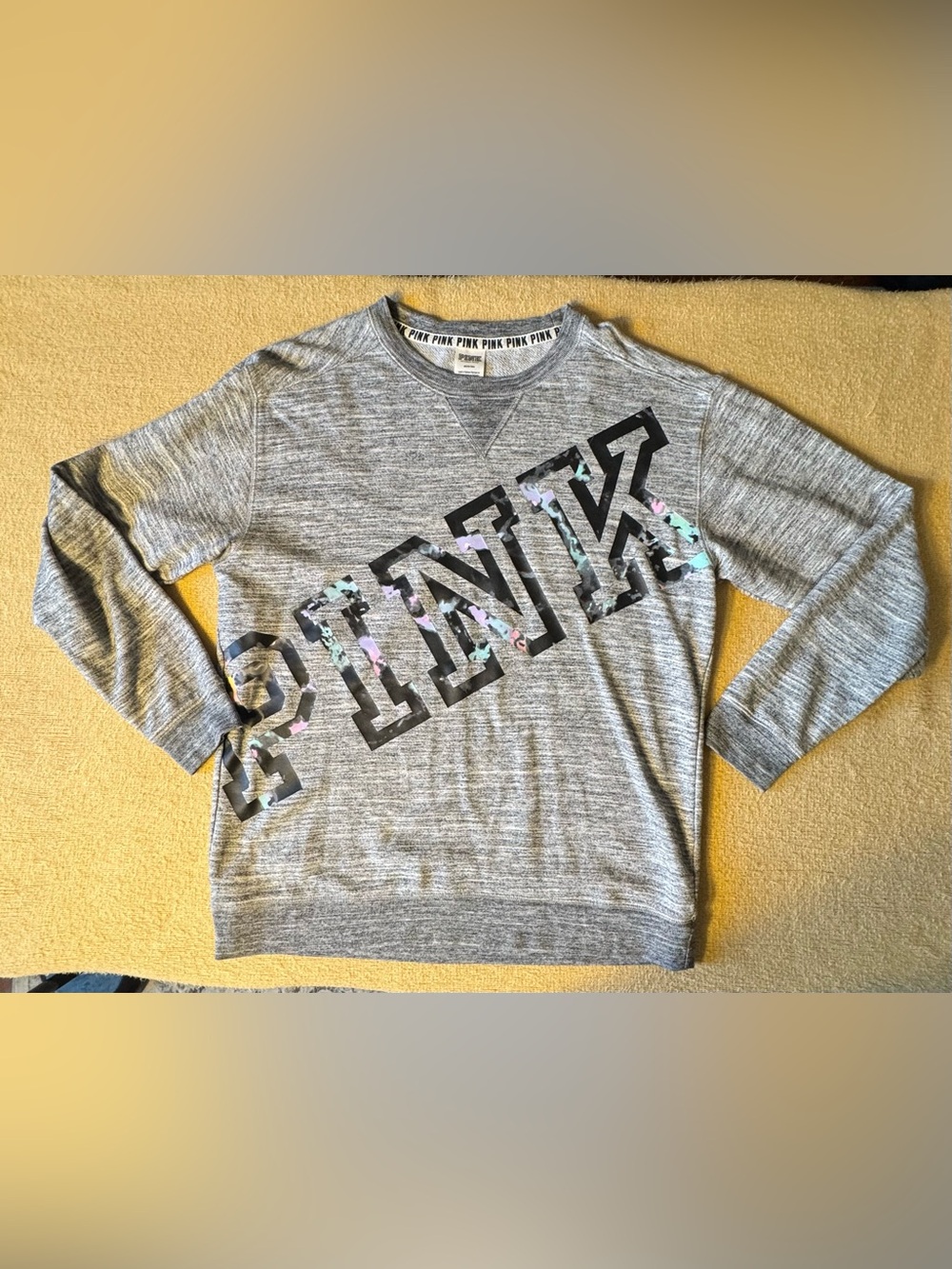 PINK Victoria's Secret Gray Crewneck Sweatshirt with Marbled Logo